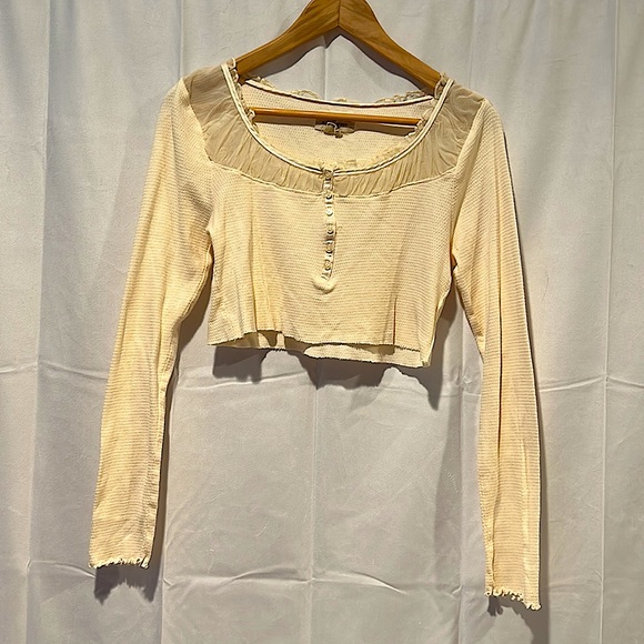 Denim & Supply Ralph Lauren Tops - Denim and Supply Ralph Lauren Cute Long Sleeve Ruffled Crop Top Shirt **Size L**